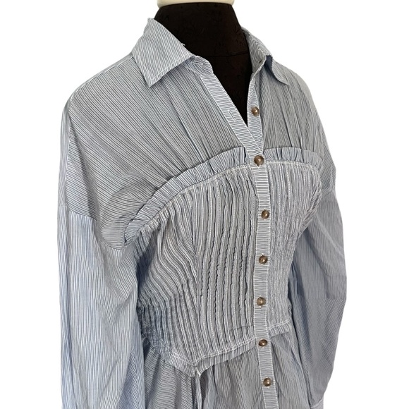 Pilcro Corset Buttondown Blouse Blue and White Size Small - Picture 7 of 13
